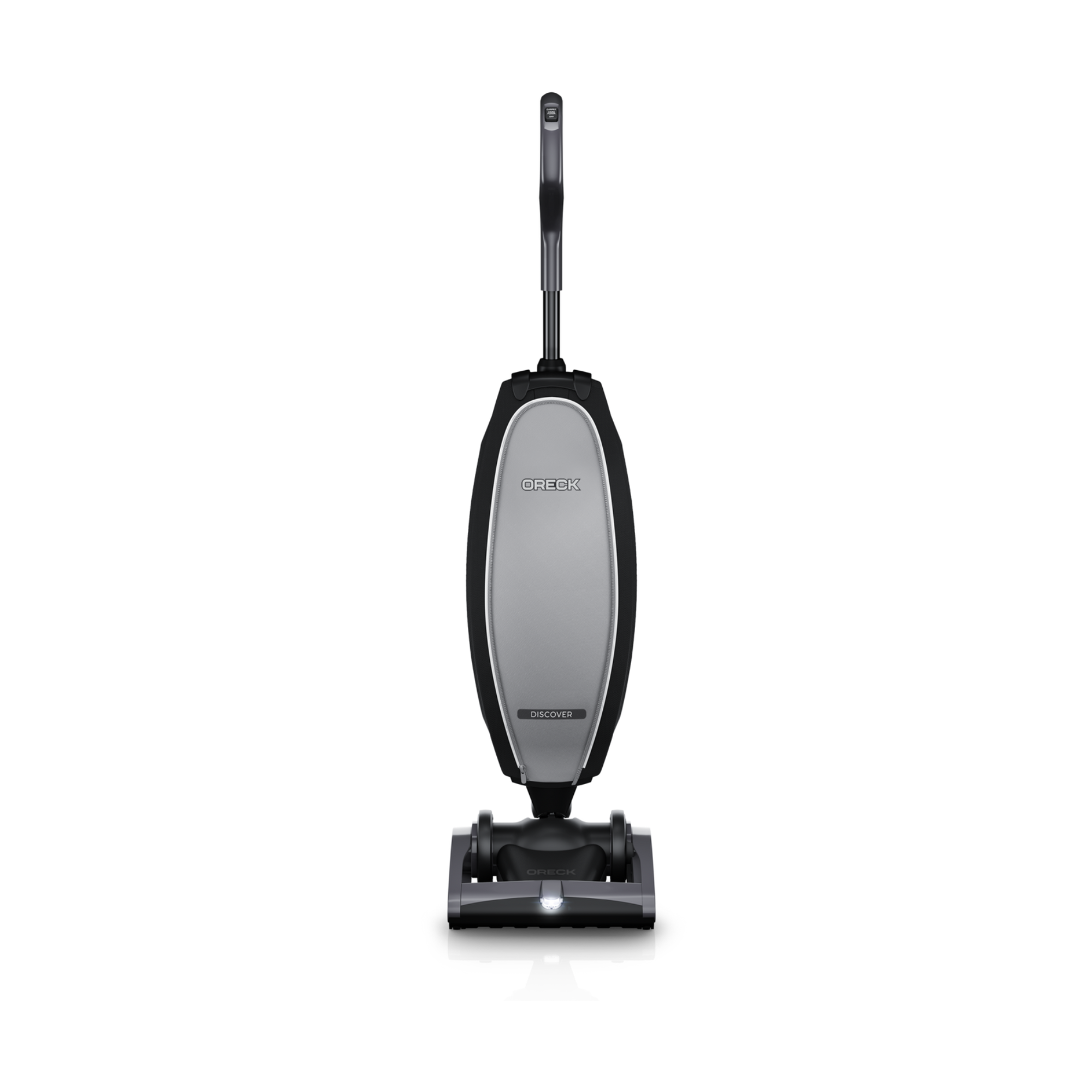 Oreck Discover Upright Vacuum showcased in front of solid white background 